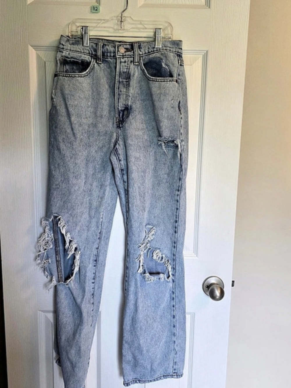 CELLO Distressed Straight Leg Jeans in Blue Size 1